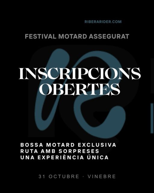 🏍️ ¡INSCRIPCIONES ABIERTAS! Ya puedes inscribirte en el Ribera Rider. 🌊 Elige tu reto: 300 km · 500 km ¡Una experiencia ciclista sin precedentes, un recorrido lleno de sorpresas y una vivencia única en la Ribera del Ebro!!! Esperamos verte allí. 👉 riberarider.com 📅 31 de octubre de 2026 · Vinebre Donde el río marca el ritmo #RiberaRider # InscripcionesAbiertas #ScuderiaCollDArruix #Vinebre
