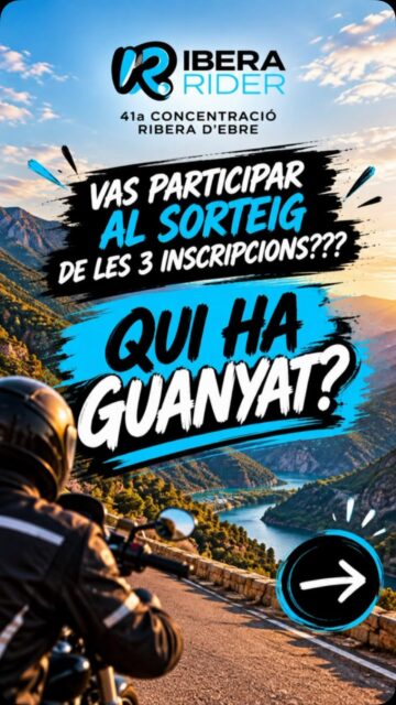 🎉 YA TENEMOS GANADORES! 🏍️ ¿Participaron en el sorteo de las 3 inscripciones para la Ribera Rider? Pues ha llegado el momento de descubrir quién vendrá con nosotros el próximo 31 de octubre! 👀🔥🥁🥁🥁 Los ganadores son...🏆 @matujash🏆 @aleix_gas_a_tope🏆 @santimargaritaina¡ENHORABONA! 🎉 Ahora sí: prepárense la moto, porque les esperan kilómetros, curvas y la primera Ribera Rider! 🏍️💨 ¡Y muchas gracias a todos los que han participado! 💙📅 31 de octubre de 2026📍 Vinebre#RiberaRider #Vinebre #RiberadEbre