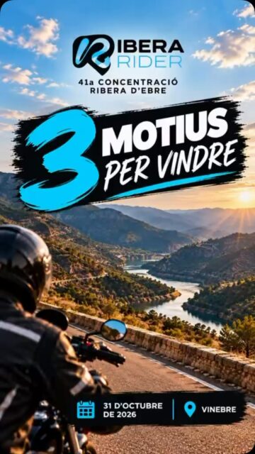 🏍️ ¿No tienes motivos para venir a la Ribera Rider? ¡Te los damos 3!!! 😉▶️ ¡Mira el vídeo! ⏳ ¡Y no te aburras! Las inscripciones se cierran el 12 de octubre.📅 31 de octubre de 2026📍 Vinebre🏍️ Rider 300 · Rider 500👉 Inscripciones y toda la información en riberarider.com ¿Nos vemos allí? 🔥#RiberaRider #Vinebre #RiberadEbre